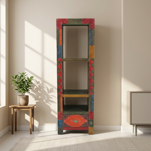Vintage Rajasthani Flower Hand Painted Open <b>Magazine</b> <b>Racks</b> Bookshelf Showcase Handmade For Office Home Living Room Hotel - Product Image 4