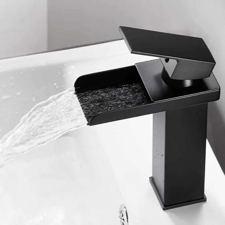 EVOMAX keran kamar mandi panas dan dingin, keran kamar mandi air terjun, pegangan tunggal, keran wastafel, Logo hitam