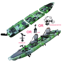 Kayak à pédales électrique Viking, 14 pieds, en HDPE, 3 sections, tandem modulaire, bateau pour 2 personnes, résistant à l'eau, écologique, pour lac