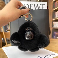 Porte-clés de voiture en vraie fourrure de renard, pendentif gorille, mignon, haut de gamme, peluche, poupée, cadeau à suspendre au sac