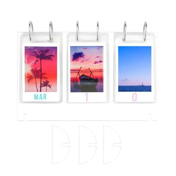 Mini álbum de fotos de escritorio, nuevo diseño de colección, marco de fotos de estilo calendario con tapa de mesa acrílica