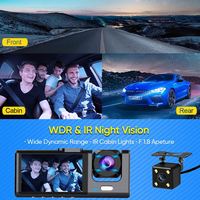 Caméra de tableau de bord 3 canaux pour caméra de voiture 1080P Enregistreur vidéo Dashcam Boîte noire Double objectif à l'intérieur de la voiture DVR Caméra de recul accessoire de voiture