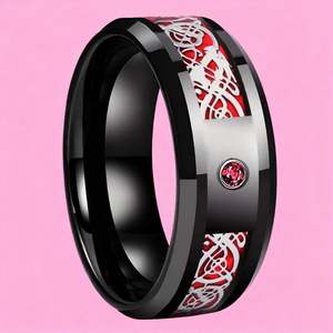 Bague en acier inoxydable avec incrustation de fibre de carbone bleue, vente chaude, bagues de dragon celtique noires, bague en zircon bleu de 8 mm - Product Image 2