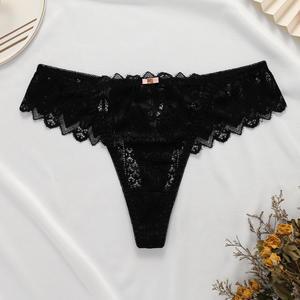 Strings sexy en dentelle taille basse pour femmes, respirantes, à bretelles croisées, ajourées, sans couture, séduisantes, transparentes - Product Image 4