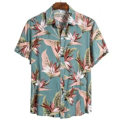 Venta al por mayor de camisas de los hombres de talla grande Hawaiano Casual un botón salvaje camisas impresas blusas de manga corta Tops