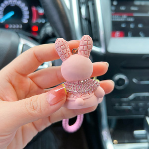 かわいい漫画ブリンブリンレジンウサギドールバッグチャームカーキーホルダーキーホルダーおもちゃラインストーンクリスタルカラーバニーペンダントキーホルダー - Product Image 6