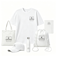 Ensembles promotionnels Hong-Fu : Sacs fourre-tout en coton, T-shirts, gobelets et casquettes personnalisés avec logo pour salons professionnels et cadeaux d'accueil