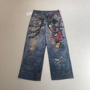 <span class=keywords><strong>Jean</strong></span> droit unisexe imprimé motif palette de peinture à l'huile, denim délavé, streetwear, automne, délavage moyen, taille mi-haute, collection complète - Product Image 2