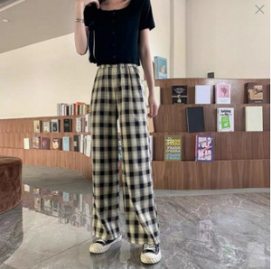 <span class=keywords><strong>Pantalon</strong></span> décontracté à carreaux pour femmes Printemps Drapé Baggy Slim <span class=keywords><strong>Pantalon</strong></span> de pyjama Taille haute <span class=keywords><strong>Pantalon</strong></span> à carreaux à jambe droite - Product Image 6