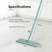 Serpillère plate mains libres à essorage automatique, type coulissant, pour usage humide et sec, pivotante à 360°, avec fonction de rebond, tige en acier inoxydable réglable et tampon en microfibre