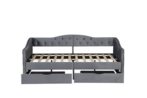 Divano Letto Multifunzionale Willsoon Stile Moderno Europeo in Velluto Grigio Capitonnè con Cassetti Contenitore e Finitura a Borchie, Resistente ed Ecologico - Product Image 5