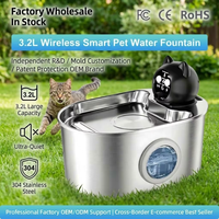Fontaine à eau pour animaux de compagnie en acier inoxydable 3,2 L, sans fil, intelligente, automatique, pour chat et chien, distributeur d'eau pour animaux de compagnie, OEM/ODM professionnel