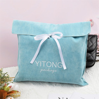 Tas Kemasan Amplop Beludru Hitam Portabel yang Dapat Digunakan Kembali dengan Cetak Logo Kustom, Tas Tangan Mewah dari Bahan Suede Imitasi untuk Menyimpan Wig Rambut dan Dompet