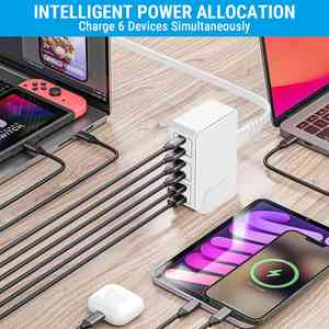 Station de charge de bureau 6 ports <span class=keywords><strong>chargeur</strong></span> 120W pour iPhone 14 Pro Max <span class=keywords><strong>Samsung</strong></span> ordinateur portable <span class=keywords><strong>tablette</strong></span> 65W <span class=keywords><strong>chargeur</strong></span> rapide - Product Image 2
