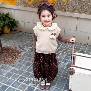 Tongxingyuan Girls Korean Style Vest Outfit Set Autumn Polka <b>Dot</b> Pants Cotton Base Layer Top Spring Fall Clothes - Product Image 2