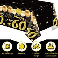 Lot de 2 nappes pour 60e anniversaire, décorations noires et dorées pour hommes et femmes, vintage 1966, fournitures de fête