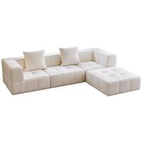 Sofá Seccional Recto de Tela Moderna, Diseño Modular de Tres Plazas, Respaldo con Almohadas, Brazos Cuadrados, Muebles para Sala de Estar, 272x92x66CM