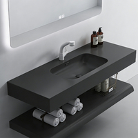 Lavabo double en pierre de quartz pour salle de bain, idéal pour la maison, l'hôtel, la villa, l'appartement – Meuble sous-vasque gain de place