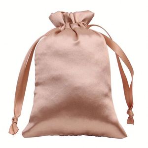 Bolsa de Embalaje para Extensiones de Cabello con Cordón de Satén, Impresión de Logotipo Personalizado en Serigrafía, MOQ Bajo, Gran Venta - Product Image 1