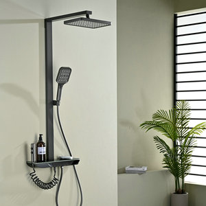 2024 nuovo stile design 5 funzioni pistola metallo colore grigio <span class=keywords><strong>doccia</strong></span> set con spettacolo di temperatura e illuminazione a LED ambiente - Product Image 2