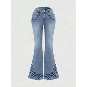 Jean brodé à jambes larges et taille haute pour femme, bleu clair, tailles européennes et américaines S M L XL XXL, Street Fashionista - Product Image 4