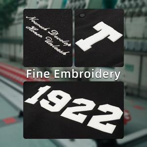 Veste universitaire unisexe personnalisée avec logo frontal, couleur unie premium, uniforme de baseball tendance, veste bomber en toile, col en V, polyester/coton 360g - Product Image 4