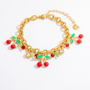Bracelet pendentif cerise pour femme, chaîne en or, bijoux à breloques en forme de fruit, à porter au quotidien - Product Image 5