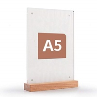A5 148X210mm Base en bois Menu Signe Titulaire Magnétique Acrylique Étiquette de prix Photo Image Affiche Présentoir
