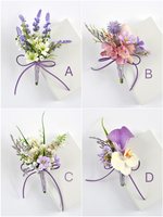 Corsage de fleurs artificielles détachables en plastique, Tulipe et Calla violettes, pour la photographie de mariage, les expositions professionnelles et le marché européen, vente en gros