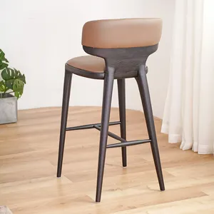 Juncheng Directly Violet Sell And Mass Produce Nordic Luxury Bar Stool Chair Solid Wood Upholstered Cafe Shop Hotel High