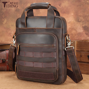 Sac bandoulière vertical en cuir Crazy Horse rétro Tiding 13 pouces, sac tactique pour homme - Product Image 1