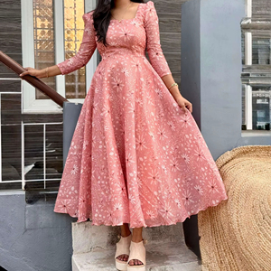 sachin and babi light blue dress Casual Long Women Maxi Dresses Ruffle Sleeves Peach Color Hand Block  Printed Cotton Long Maxi Dress