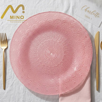 Assiettes de présentation en verre à perles roses, motif floral vintage, en gros, pour mariage, banquet, location, décoration de table