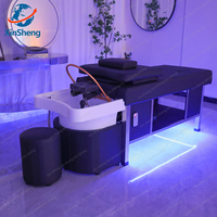 Fauteuil de lavage moderne en cuir PU pour salon de coiffure et spa, avec massage du dos et de la tête, système de circulation d'eau et bac de lavage intégré