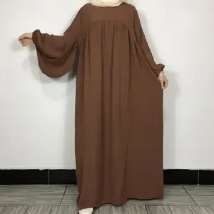 Abbigliamento islamico musulmano Ramadan Dubai turchia manica lunga in poliestere Plus Size abito in tinta unita Abaya