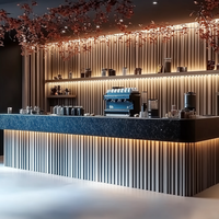 Comptoir de magasin de bubble tea moderne, design d'affichage, comptoir de bar à desserts en pierre, mobilier de boulangerie en bois, design d'intérieur, café