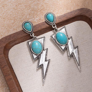 Boucles <span class=keywords><strong>d</strong></span>'oreilles pendantes surdimensionnées vintage bohèmes occidentales avec pampilles éclair turquoise pour femme, bijoux de mode audacieux - Product Image 2