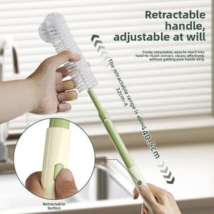 Brosse à bouteilles télescopique multifonctionnelle 3-en-1 en plastique, éponge de nettoyage pour tasses domestiques - Product Image 1