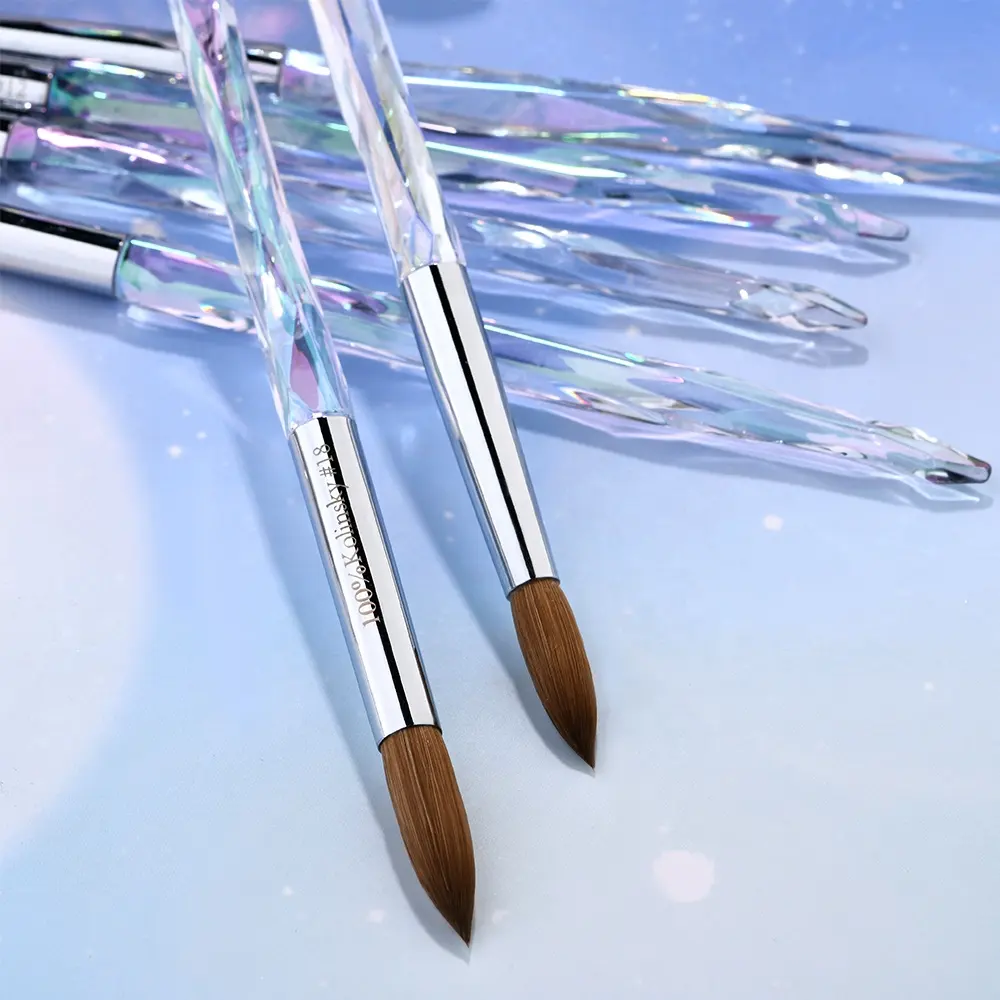 2023 100% Pure Germany Kolinsky Acrylic Brushes Rainbow Crystal Handle Professional Kolinsky Pure Acrylic Brush 10 12 14 16 18