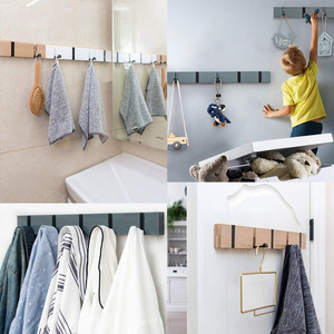 High Quality Entryway Wooden Clothes Hanger Bamboo <strong>Wall</strong> Mounted <strong>Coat</strong> <strong>Rack</strong> With 5 Dual Rails Hooks for Hanging Towels Hats Key - Product Image 5