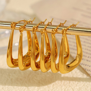 ต่างหูห่วงทรงเรขาคณิตทองไทเทเนียมเหล็กมินิมอลลิสต์แฟชั่นเครื่องประดับสำหรับผู้หญิง EH846 - Product Image 2