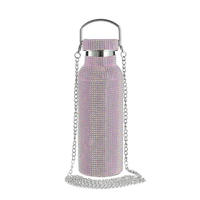 Bouteille d'eau isotherme de luxe BEAUCHY rose en acier inoxydable, avec couvercle PC et diamants, pour le camping