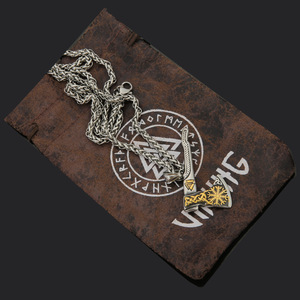 Collar con Colgante <span class=keywords><strong>de</strong></span> Hacha <span class=keywords><strong>de</strong></span> Guerra Vikinga <span class=keywords><strong>de</strong></span> Doble Cara, Acero Inoxidable, Acero <span class=keywords><strong>de</strong></span> Titanio, Tridente <span class=keywords><strong>de</strong></span> Odín, Escudo, <span class=keywords><strong>Runa</strong></span> Awe, para Hombre - Product Image 2