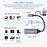 USB2.0 Dual-Head Audio-Video-Aufnahmekarte Modell 7046 Chip Live-Streaming-Aufnahme für Typ-C-Konverter Kompatibel mit Allen Geräten