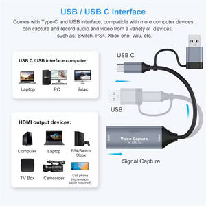 Carte de <span class=keywords><strong>capture</strong></span> audio-vidéo USB 2.0 double tête, modèle 7046, puce pour streaming en direct et enregistrement, compatible avec tous les convertisseurs Type-C - Product Image 6