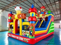 Château gonflable combiné toboggan et structure de saut en PVC écologique, utilisable en intérieur/extérieur, avec souffleur, pour fêtes d'enfants, thème animaux, personnalisable