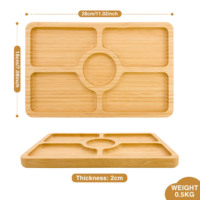 Plateau de service en bambou avec 5 compartiments Planche à charcuterie écologique Assiette à plat Logo laser pour présenter des plats et des assiettes