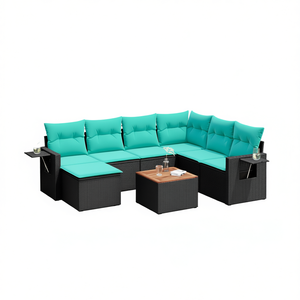 Set Divano da Giardino in Polyrattan Nero con Cuscini - Collezione Arredamento Esterno per Patio - Product Image 1