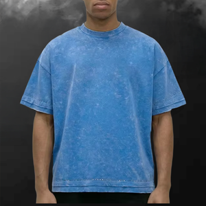 T-Shirt Oversize con Lavaggio Acido OEM 260GSM 100% Cotone Alta Qualità Magliette Vintage con Strass Streetwear all'Ingrosso per Uomo - Product Image 1