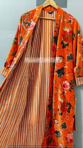 ชุดกิโมโนพิมพ์ลายดอกสีส้ม แขนยาว ผ้าฝ้าย 100% เสื้อคลุมผู้หญิงแบบสองด้าน ผูกเชือก  รักษ์โลก - Product Image 6